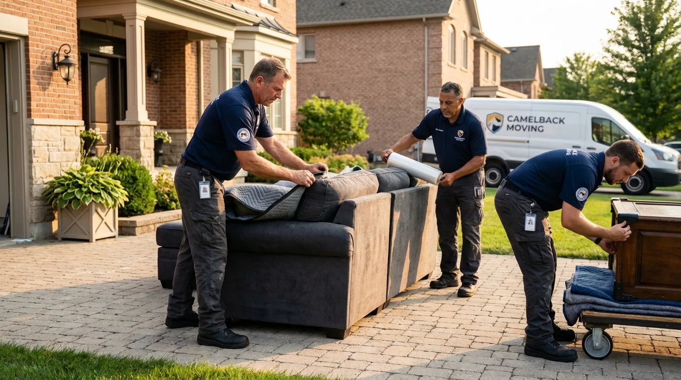 Large estate moving crew wrapping furniture in Plover, WI