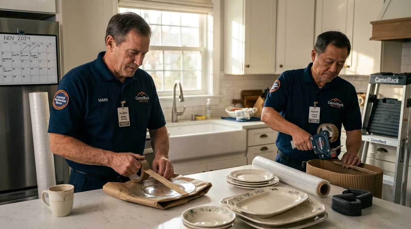 Professional crew packing kitchen dishware in Plover, WI